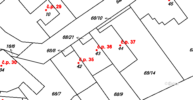 Míčov 36, Míčov-Sušice na parcele st. 43 v KÚ Míčov, Katastrální mapa