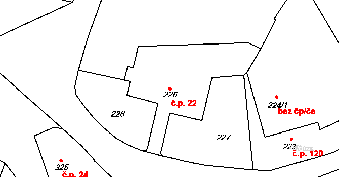 Černčice 22 na parcele st. 226 v KÚ Černčice, Katastrální mapa