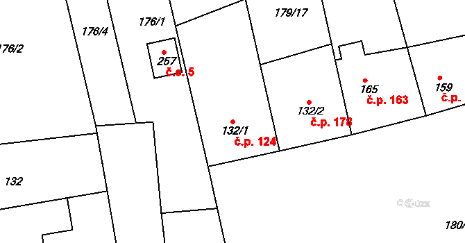 Semín 124 na parcele st. 132/1 v KÚ Semín, Katastrální mapa