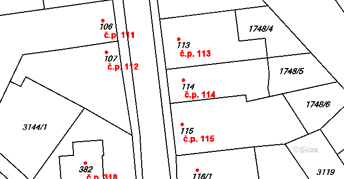 Drnovice 114 na parcele st. 114 v KÚ Drnovice, Katastrální mapa