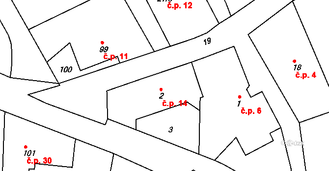 Provodov 14, Provodov-Šonov na parcele st. 2 v KÚ Provodov, Katastrální mapa