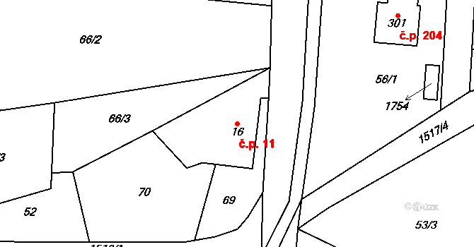 Rejhotice 11, Loučná nad Desnou na parcele st. 16 v KÚ Rejhotice, Katastrální mapa