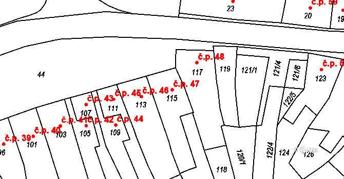 Starý Jičín 47 na parcele st. 115 v KÚ Starý Jičín, Katastrální mapa