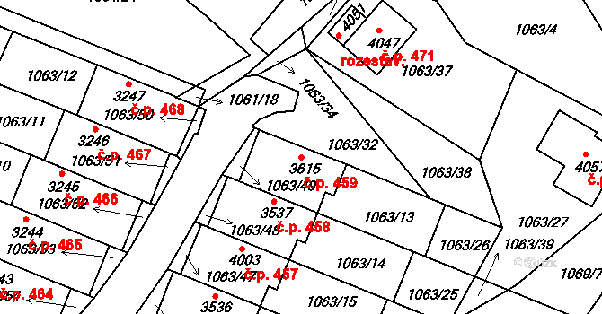 Plešivec 459, Český Krumlov na parcele st. 3615 v KÚ Český Krumlov, Katastrální mapa