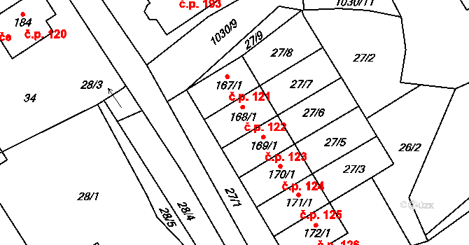 Rynárec 122 na parcele st. 168/1 v KÚ Rynárec, Katastrální mapa