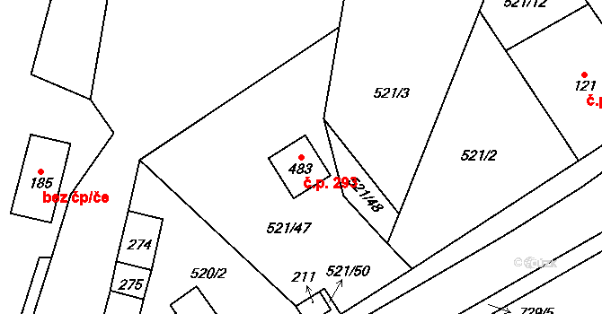 Černožice 293 na parcele st. 483 v KÚ Černožice nad Labem, Katastrální mapa