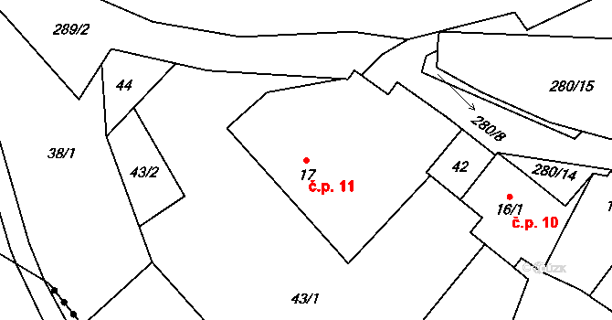 Předboř 11, Maleč na parcele st. 17 v KÚ Předboř u Malče, Katastrální mapa