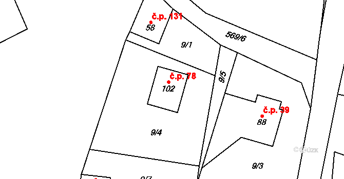 Termesivy 78, Havlíčkův Brod na parcele st. 102 v KÚ Termesivy, Katastrální mapa