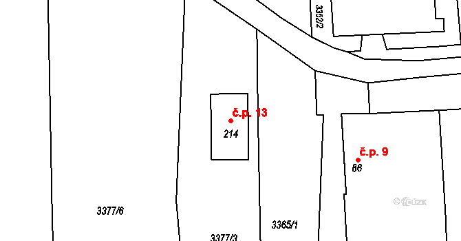 Bor 13, Velešín na parcele st. 214 v KÚ Chodeč, Katastrální mapa