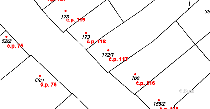 Horní Věstonice 117 na parcele st. 172/1 v KÚ Horní Věstonice, Katastrální mapa
