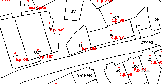 Křepice 186 na parcele st. 33 v KÚ Křepice u Hustopečí, Katastrální mapa