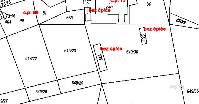 Hluboš 99453762 na parcele st. 379 v KÚ Hluboš, Katastrální mapa