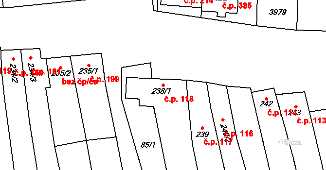 Uherčice 118 na parcele st. 238/1 v KÚ Uherčice u Hustopečí, Katastrální mapa