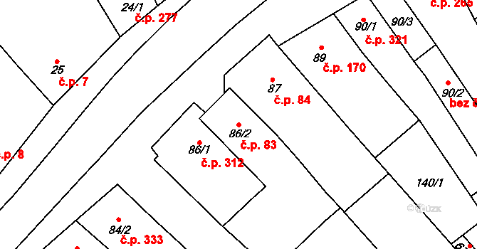 Velké Němčice 83 na parcele st. 86/2 v KÚ Velké Němčice, Katastrální mapa