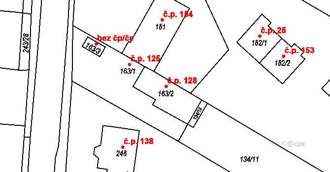 Lískovec 128, Koryčany na parcele st. 163/2 v KÚ Lískovec, Katastrální mapa