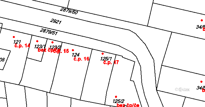 Bystřice pod Hostýnem 17 na parcele st. 125/1 v KÚ Bystřice pod Hostýnem, Katastrální mapa