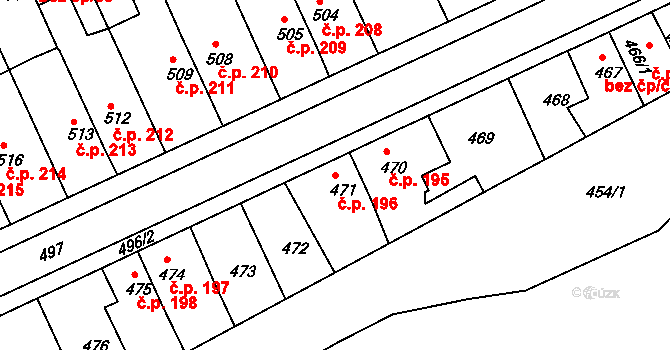 Holešov 196 na parcele st. 471 v KÚ Holešov, Katastrální mapa