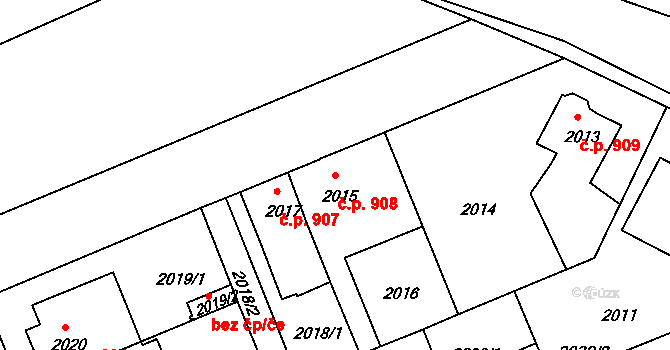 Holešov 908 na parcele st. 2015 v KÚ Holešov, Katastrální mapa