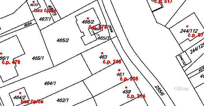 Dobšice 216 na parcele st. 463 v KÚ Dobšice u Znojma, Katastrální mapa