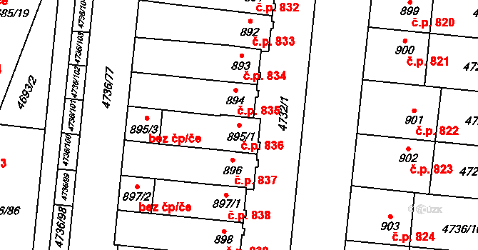 Hrušovany nad Jevišovkou 836 na parcele st. 895/1 v KÚ Hrušovany nad Jevišovkou, Katastrální mapa