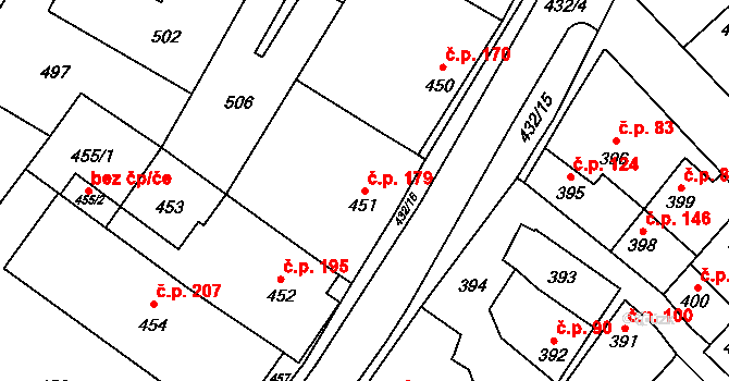 Kuchařovice 179 na parcele st. 451 v KÚ Kuchařovice, Katastrální mapa