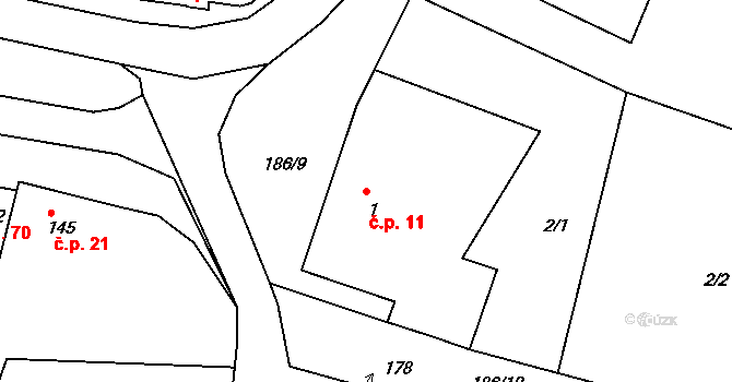 Milíčovice 11 na parcele st. 1 v KÚ Milíčovice, Katastrální mapa
