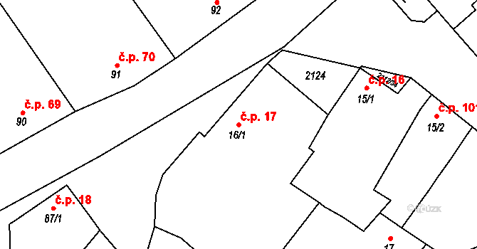Olbramkostel 17 na parcele st. 16/1 v KÚ Olbramkostel, Katastrální mapa