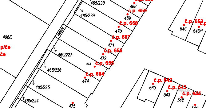 Přímětice 656, Znojmo na parcele st. 472 v KÚ Přímětice, Katastrální mapa