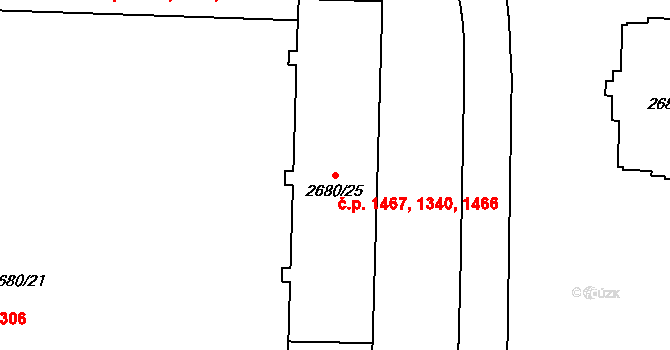 Přerov I-Město 1340,1466,1467, Přerov na parcele st. 2680/25 v KÚ Přerov, Katastrální mapa