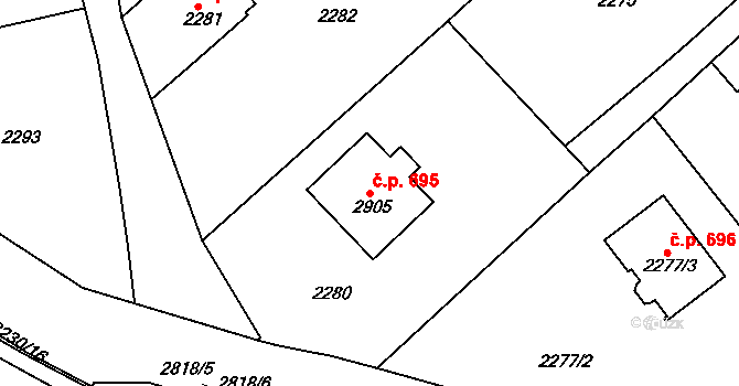 Zruč nad Sázavou 695 na parcele st. 2905 v KÚ Zruč nad Sázavou, Katastrální mapa