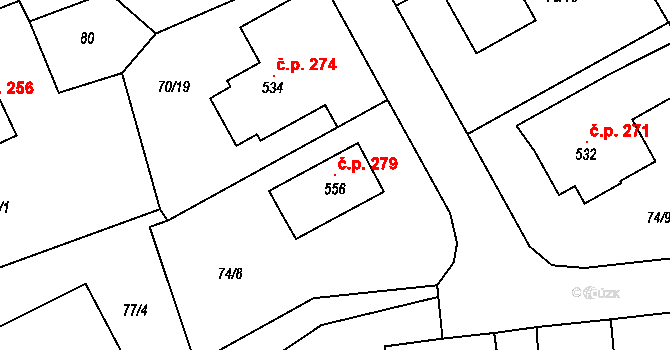 Markvartice 279, Jablonné v Podještědí na parcele st. 556 v KÚ Markvartice v Podještědí, Katastrální mapa