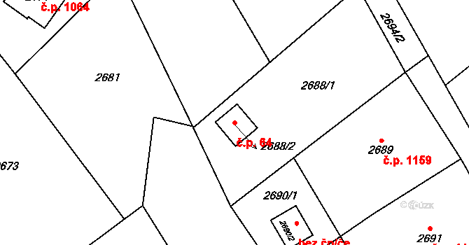 Bystřice 64 na parcele st. 2688/2 v KÚ Bystřice nad Olší, Katastrální mapa