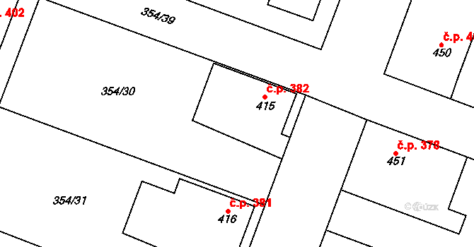 Rožďalovice 382 na parcele st. 415 v KÚ Rožďalovice, Katastrální mapa