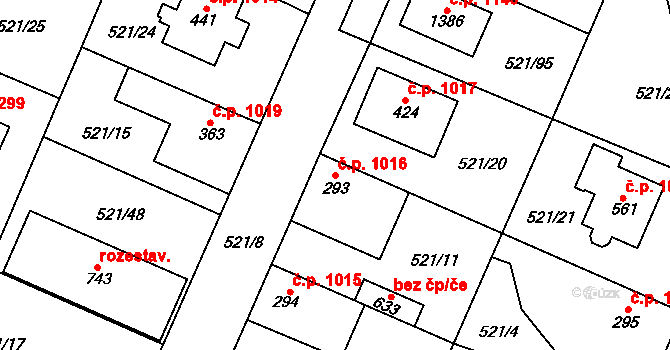 Hostivice 1016 na parcele st. 293 v KÚ Litovice, Katastrální mapa