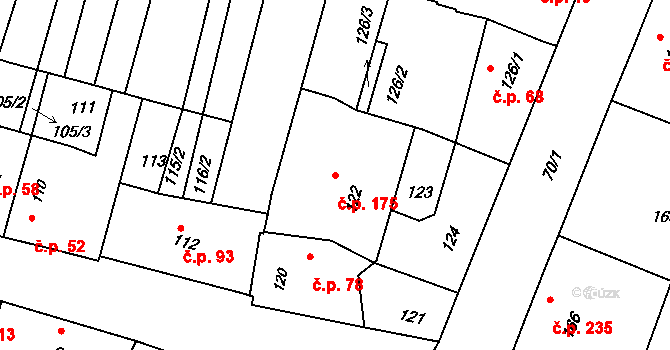 Těmice 175 na parcele st. 122 v KÚ Těmice u Hodonína, Katastrální mapa