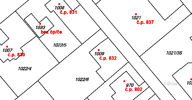 Polná 832 na parcele st. 1009 v KÚ Polná, Katastrální mapa