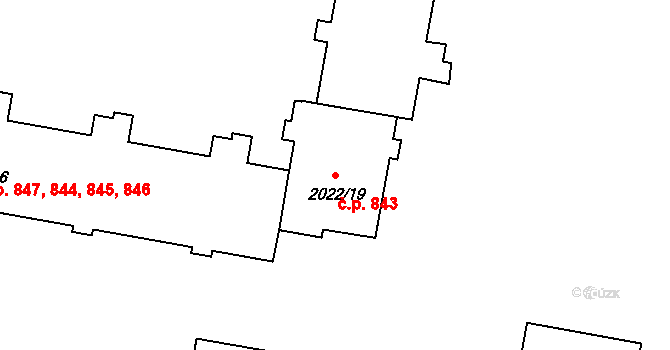 Kladno 843 na parcele st. 2022/19 v KÚ Kladno, Katastrální mapa