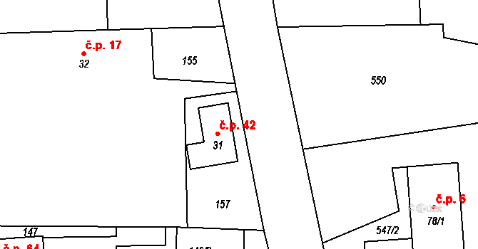 Rudíkovy 42, Třemešná na parcele st. 31 v KÚ Rudíkovy, Katastrální mapa