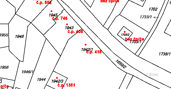 Rýmařov 418 na parcele st. 1942/1 v KÚ Rýmařov, Katastrální mapa