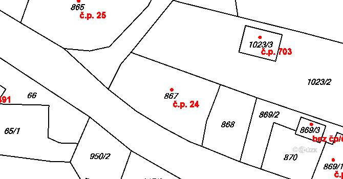 Krmelín 24 na parcele st. 867 v KÚ Krmelín, Katastrální mapa