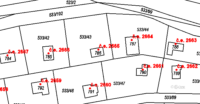 Těptín 2665, Kamenice na parcele st. 786 v KÚ Těptín, Katastrální mapa