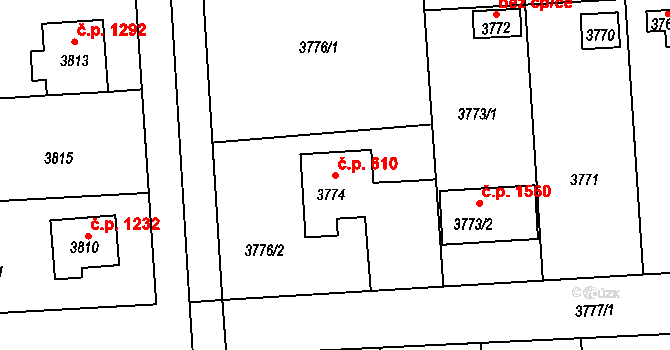 Úvaly 610 na parcele st. 3774 v KÚ Úvaly u Prahy, Katastrální mapa