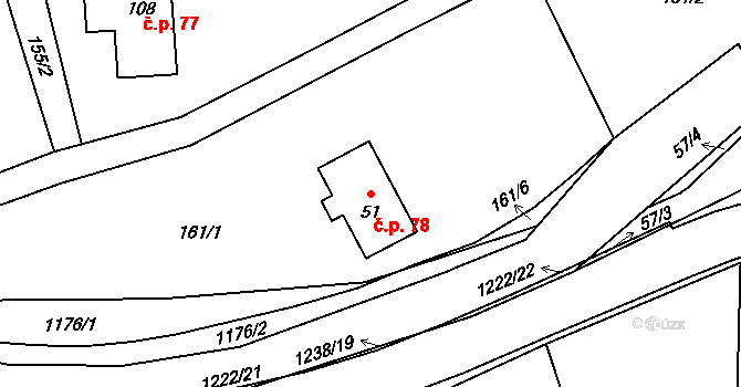 Heřmanice 78 na parcele st. 51 v KÚ Heřmanice u Frýdlantu, Katastrální mapa