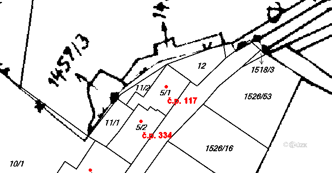 Kostomlaty pod Milešovkou 117 na parcele st. 5/1 v KÚ Kostomlaty pod Milešovkou, Katastrální mapa