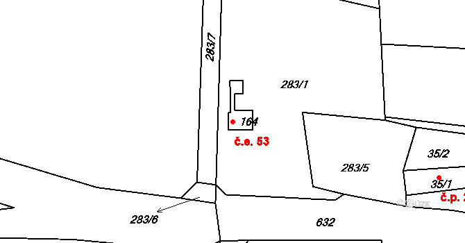Černěves 53 na parcele st. 164 v KÚ Černěves, Katastrální mapa