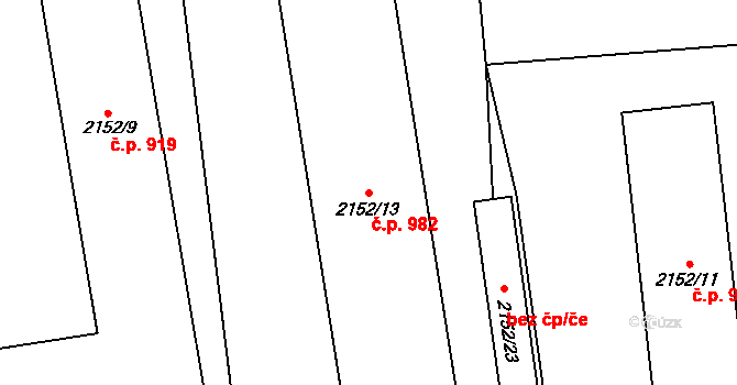 Jilemnice 982 na parcele st. 2152/13 v KÚ Jilemnice, Katastrální mapa