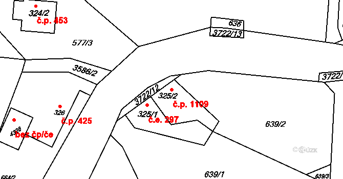 Rožnov pod Radhoštěm 1109 na parcele st. 325/2 v KÚ Rožnov pod Radhoštěm, Katastrální mapa