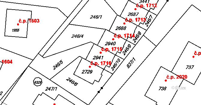Rožnov pod Radhoštěm 1715 na parcele st. 2941 v KÚ Rožnov pod Radhoštěm, Katastrální mapa