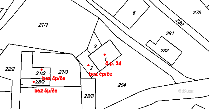 Záborná Lhota 34, Chotilsko na parcele st. 1 v KÚ Záborná Lhota, Katastrální mapa