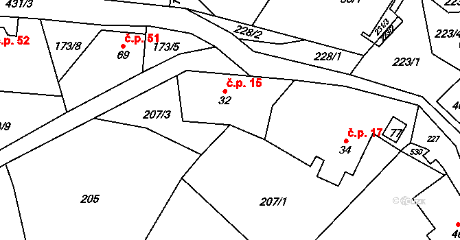 Litice nad Orlicí 15, Záchlumí na parcele st. 32 v KÚ Litice nad Orlicí, Katastrální mapa
